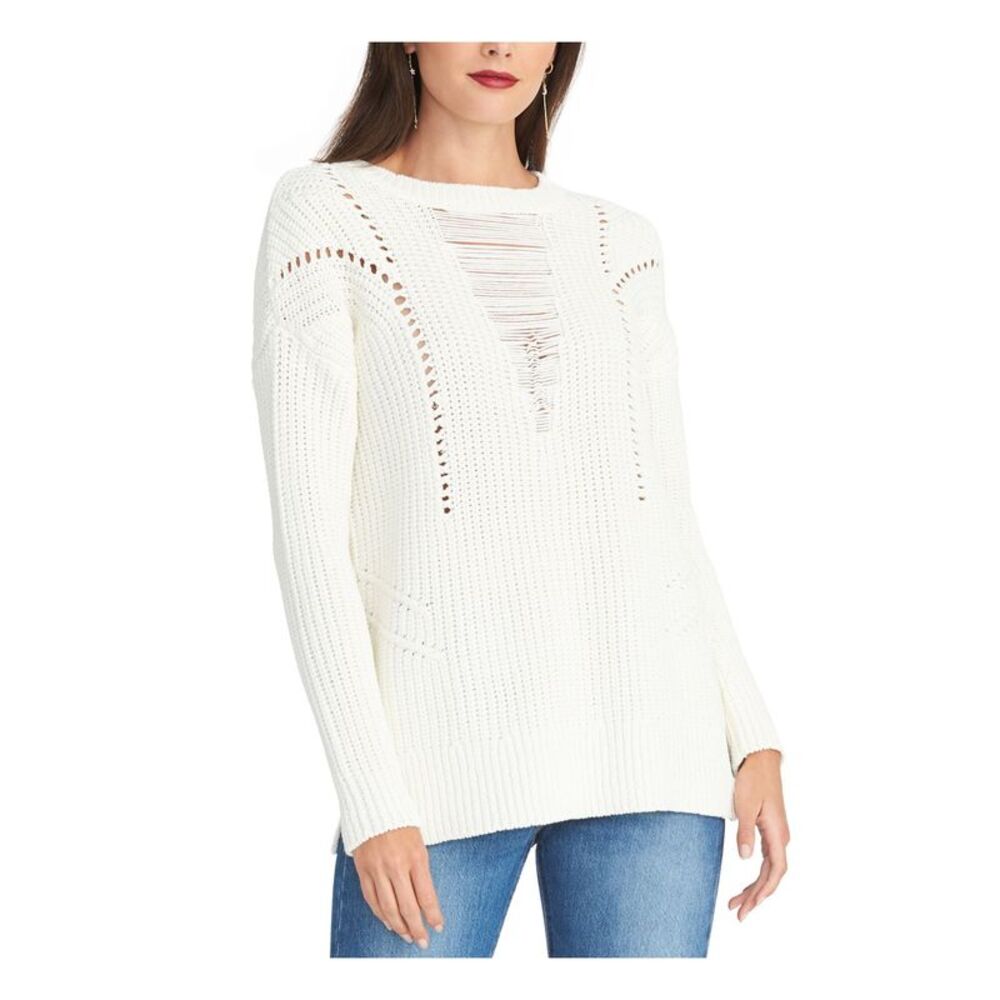 RACHEL RACHEL ROY Womens Ivory Textured Long Sleeve Crew Neck Sweater XS